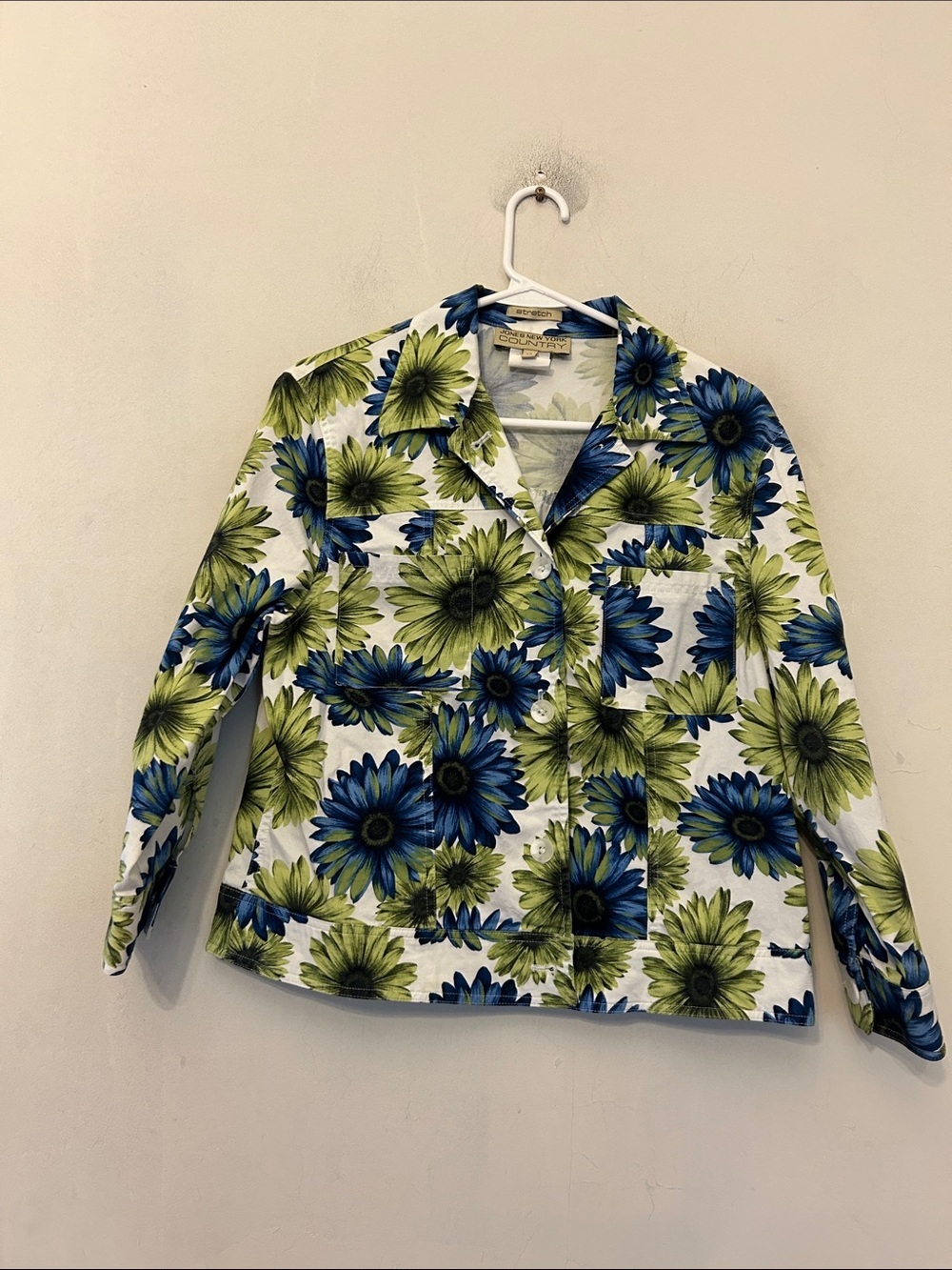 Jones New York Country Floral Button-Front Jacket in Blue & Green Size 12 EUC